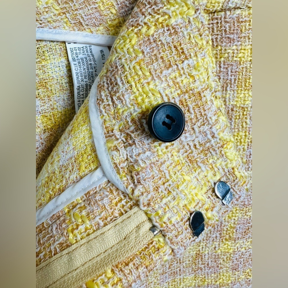 ZARA TWEED TROUSER Cropped Pants Wide Leg Culottes Large Womens Knit Yellow - Picture 11 of 15